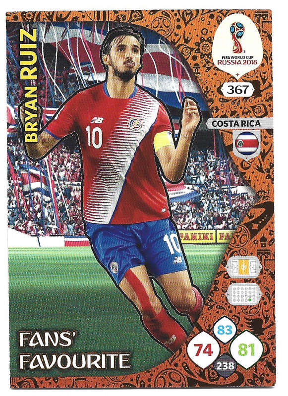 BRYAN RUIZ - PANINI FIFA WORLD CUP 2018 RUSSIA - FOIL `FANS FAVOURITE` TRADING CARD 367