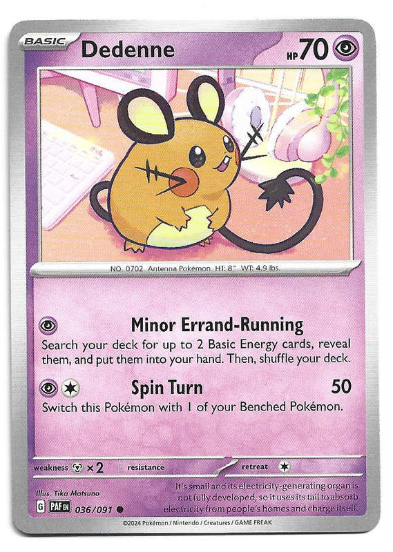 DEDENNE -  COMMON 36/91 POKEMON TCG PALDEAN FATES  TRADING CARD
