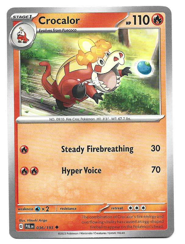 POKEMON CARD - CROCALOR  36/193 COMMON PALDEA EVOLVED 2023 TRADING CARD - MINT