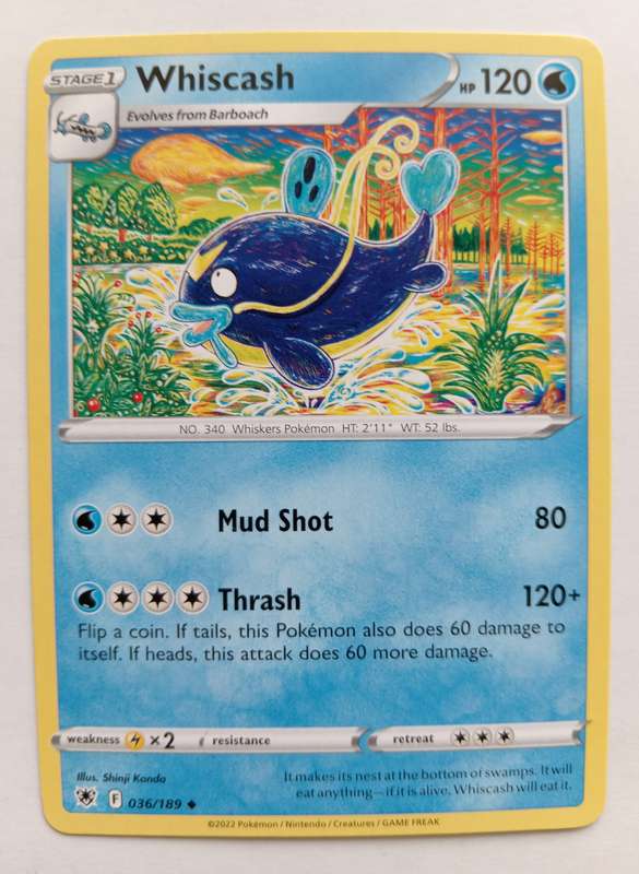 POKEMON CARD -WHISCASH COMMON  36/189 ASTRAL RADIANCE 2022 TRADING CARD - MINT
