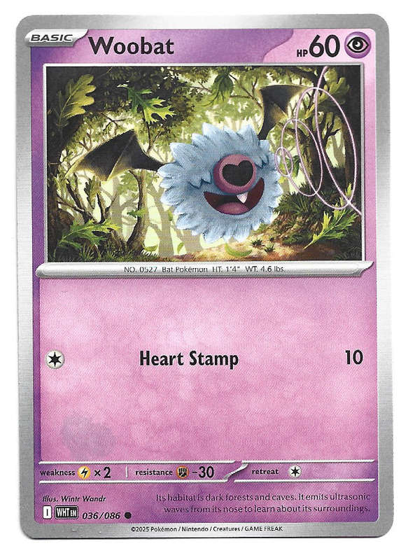 WOOBAT - COMMON  36/86 POKEMON TCG WHITE FLARE TRADING CARD