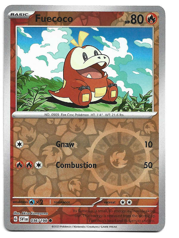 FUECOCO - REVERSE HOLO  36/198 POKEMON TCG SCARLET & VIOLET TRADING CARD