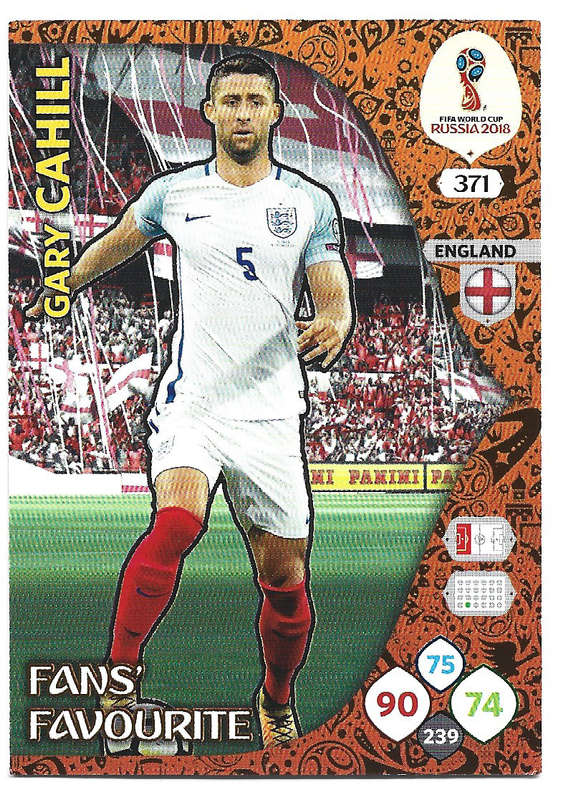 GARY CAHILL - PANINI FIFA WORLD CUP 2018 RUSSIA - FOIL `FANS FAVOURITE` TRADING CARD 371