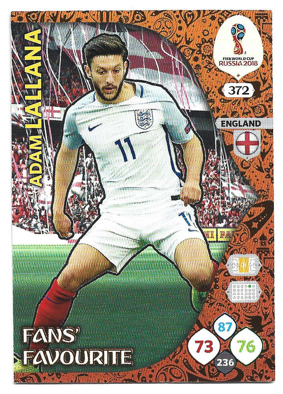 ADAM LALLANA - PANINI FIFA WORLD CUP 2018 RUSSIA - FOIL `FANS FAVOURITE` TRADING CARD 372