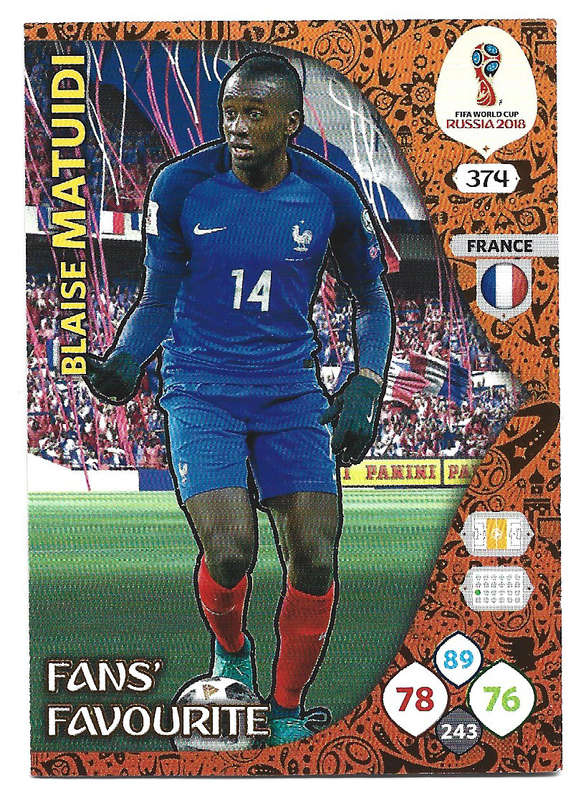 BLAISE MATUIDI - PANINI FIFA WORLD CUP 2018 RUSSIA - FOIL `FANS FAVOURITE` TRADING CARD 374