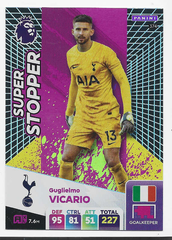 GUGLIELMO VICARIO -  PANINI English Premier League 2024/25 - FOIL "SUPER STOPPER" TRADING CARD 374