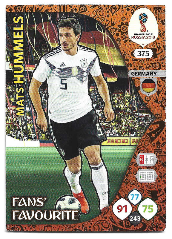 MATS HUMMELS - PANINI FIFA WORLD CUP 2018 RUSSIA - FOIL `FANS FAVOURITE` TRADING CARD 375
