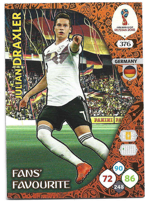 JULIAN DRAXLER - PANINI FIFA WORLD CUP 2018 RUSSIA - FOIL `FANS FAVOURITE` TRADING CARD 376