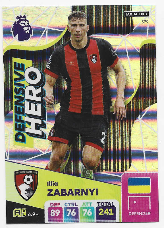ILLIA ZABARNYI -  PANINI English Premier League 2024/25 - FOIL "DEFENSIVE HERO" TRADING CARD 379