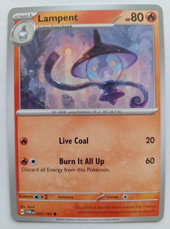 LAMPENT - POKEMON NINTENDO TWILIGHT MASQUERADE  - COMMON TRADING CARD 37/167