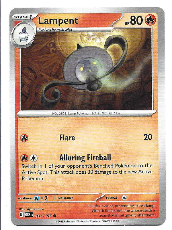 LAMPENT -  COMMON   37/197 POKEMON TCG OBSIDIAN FLAMES  TRADING CARD