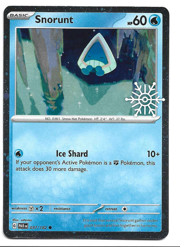 SNORUNT - COSMO HOLO RARE  37/182 POKEMON TCG PARADOX RIFT HOLIDAY PROMO TRADING CARD