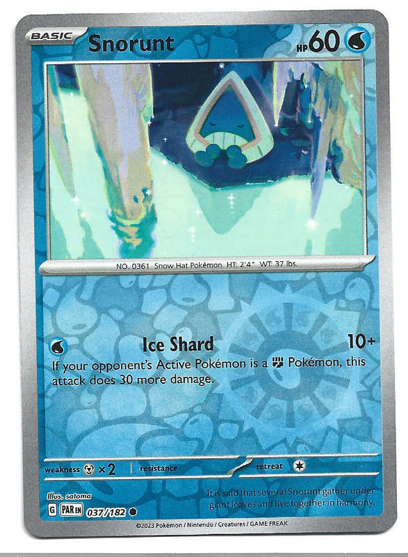 SNORUNT -   REVERSE HOLO POKEMON PARADOX RIFT  37/182 TRADING CARD