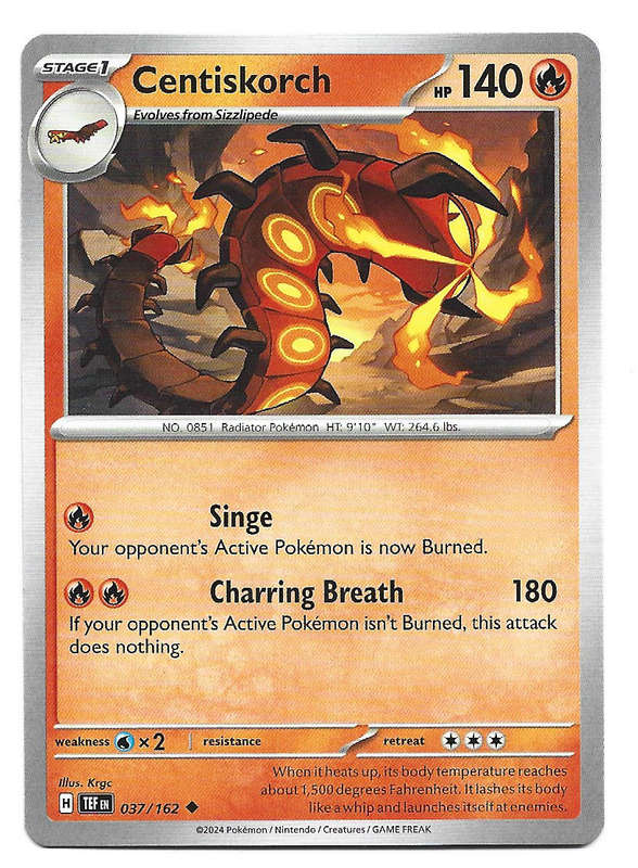 CENTISKORCH - COMMON  37/162 POKEMON TCG TEMPORAL FORCES TRADING CARD