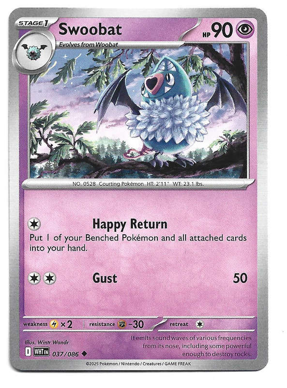 SWOOBAT - UNCOMMON  37/86 POKEMON TCG WHITE FLARE TRADING CARD