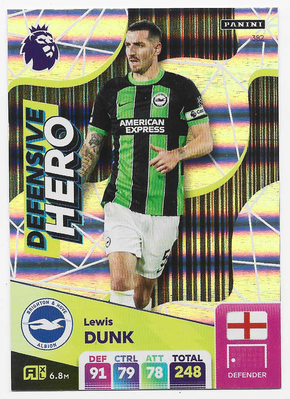 LEWIS DUNK -  PANINI English Premier League 2024/25 - FOIL "DEFENSIVE HERO" TRADING CARD 382