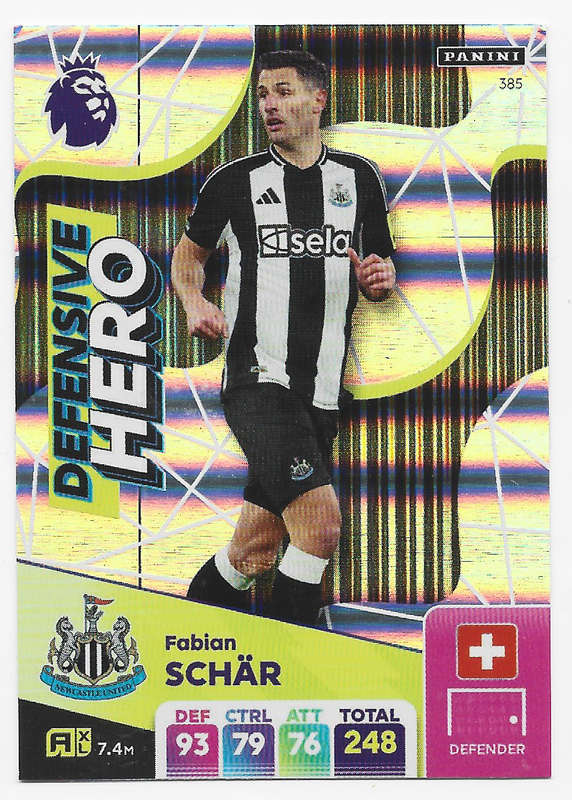 FABIAN SCHAR-  PANINI English Premier League 2024/25 - FOIL "DEFENSIVE HERO" TRADING CARD 385