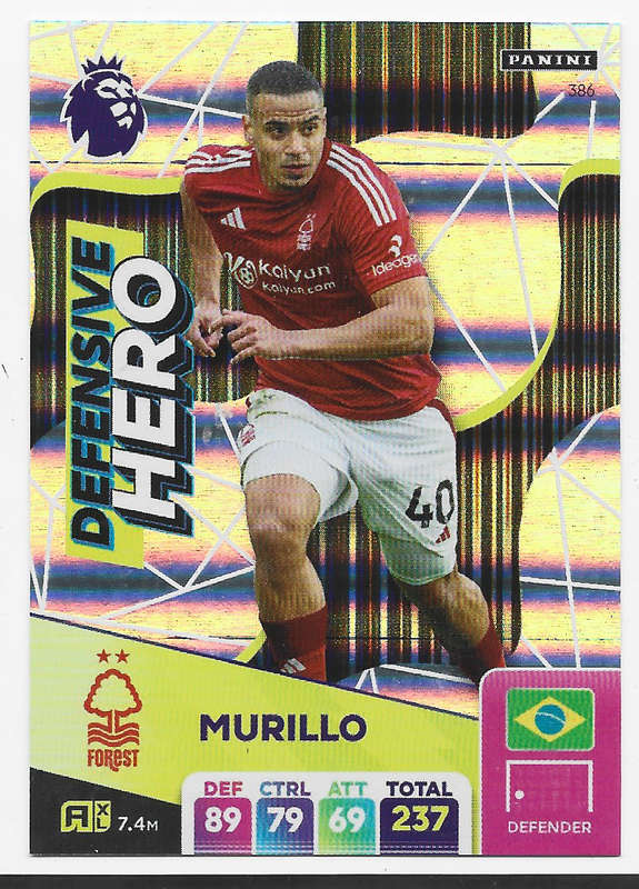 MURILLO -  PANINI English Premier League 2024/25 - FOIL "DEFENSIVE HERO" TRADING CARD 386