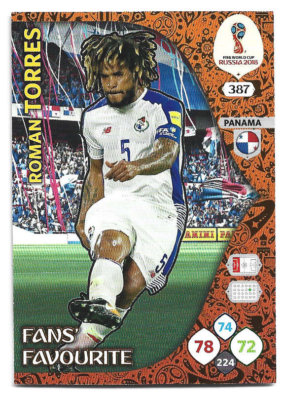 ROMAN TORRES - PANINI FIFA WORLD CUP 2018 RUSSIA - FOIL `FANS FAVOURITE` TRADING CARD 387