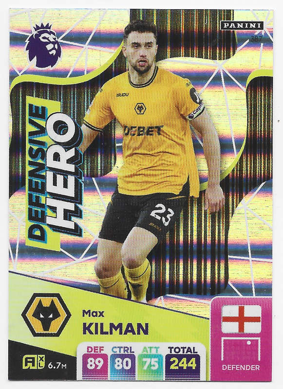 MAX KILMAN -  PANINI English Premier League 2024/25 - FOIL "DEFENSIVE HERO" TRADING CARD 387