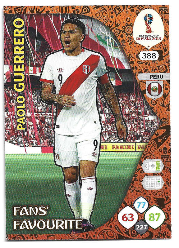 PAOLO GUERRERO - PANINI FIFA WORLD CUP 2018 RUSSIA - FOIL `FANS FAVOURITE` TRADING CARD 388