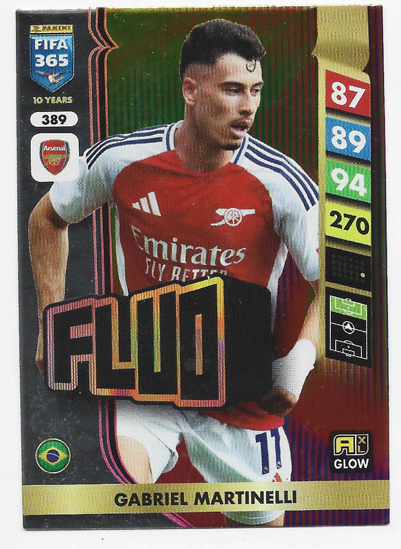 GABRIEL MARTINELLI - PANINI FIFA 365 COLLECTION 2025 - FOIL "FLUO" TRADING CARD 389