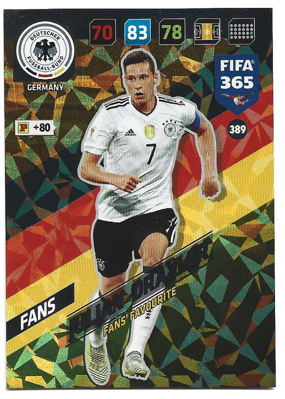 JULIAN DRAXLER - PANINI `FIFA 365 2018` COLLECTION - FOIL `FANS FAVOURITE` TRADING CARD 389