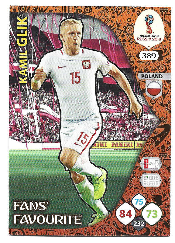 KAMIL GLIK - PANINI FIFA WORLD CUP 2018 RUSSIA - FOIL `FANS FAVOURITE` TRADING CARD 389