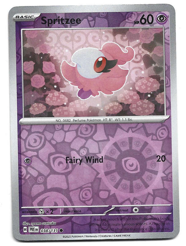 SPRITZEE  - REVERSE HOLO  38/131  POKEMON PRISMATIC EVOLUTIONS TRADING CARD