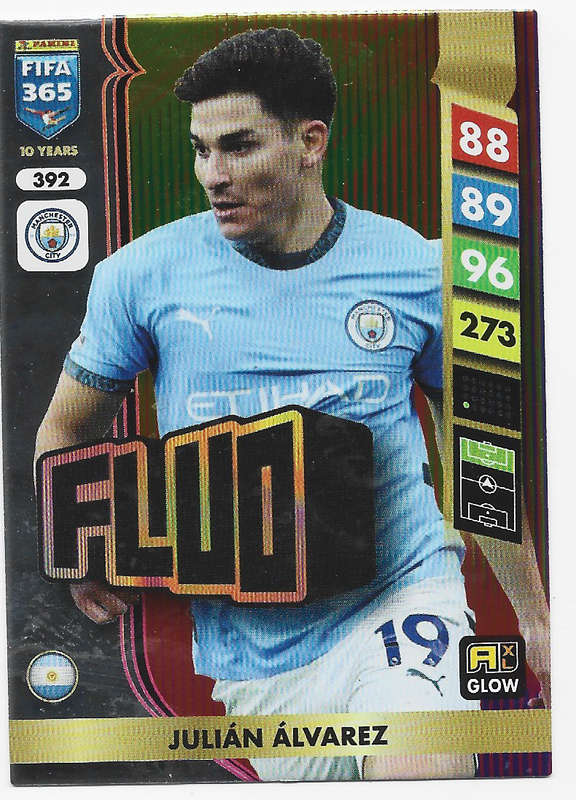 JULIAN ALVAREZ - PANINI FIFA 365 COLLECTION 2025 - FOIL "FLUO" TRADING CARD 392