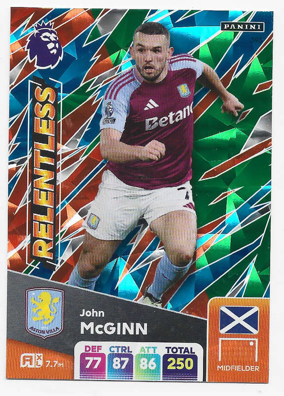 JOHN McGINN -  PANINI English Premier League 2024/25 - FOIL "RELENTLESS" TRADING CARD 393