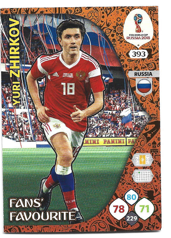 YURI ZHIRKOV - PANINI FIFA WORLD CUP 2018 RUSSIA - FOIL `FANS FAVOURITE` TRADING CARD 393
