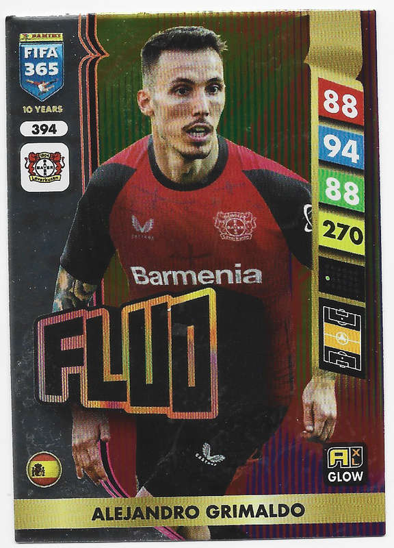 ALEJANDRO GRIMALDO - PANINI FIFA 365 COLLECTION 2025 - FOIL "FLUO" TRADING CARD 394