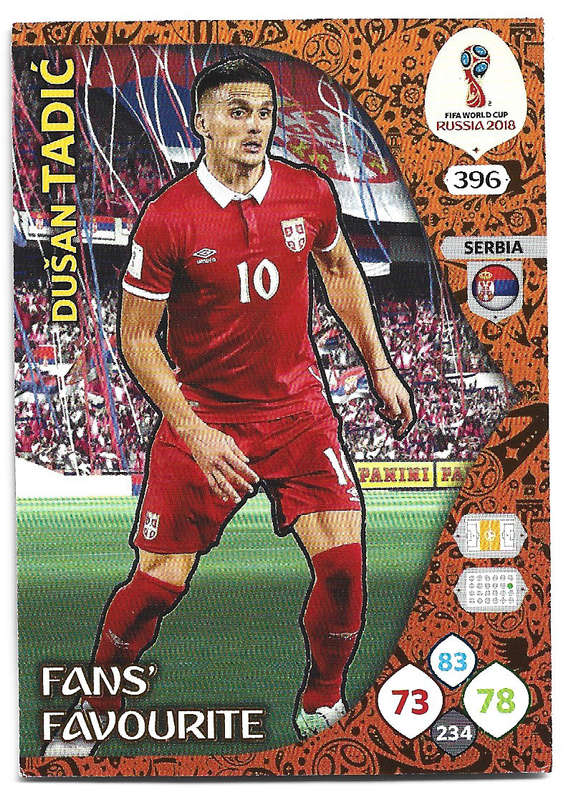 DUSAN TADIC - PANINI FIFA WORLD CUP 2018 RUSSIA - FOIL `FANS FAVOURITE` TRADING CARD 396