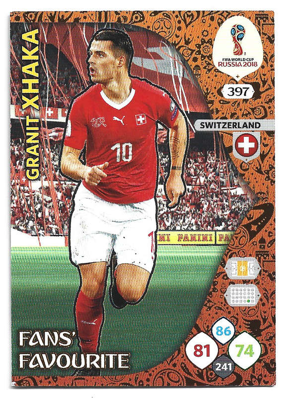 GRANIT XHAKA - PANINI FIFA WORLD CUP 2018 RUSSIA - FOIL `FANS FAVOURITE` TRADING CARD 397