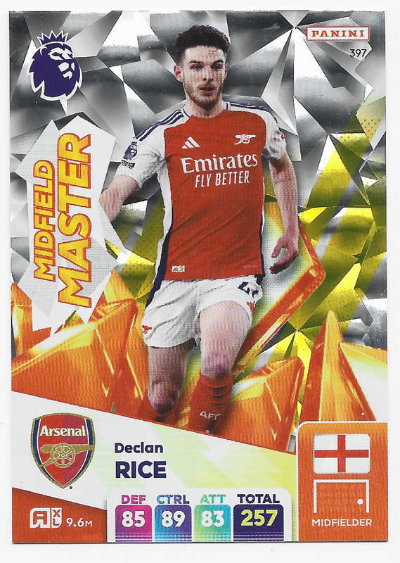 DECLAN RICE -  PANINI English Premier League 2024/25 - FOIL "MIDFIELD MASTER" TRADING CARD 397