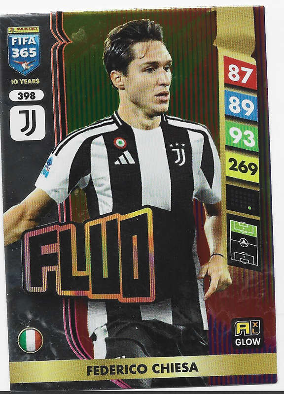 FEDERICO CHIESA - PANINI FIFA 365 COLLECTION 2025 - FOIL "FLUO" TRADING CARD 398