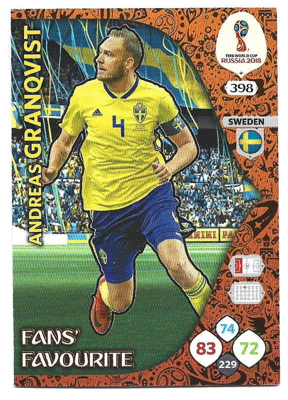 ANDREAS GRANQVIST - PANINI FIFA WORLD CUP 2018 RUSSIA - FOIL `FANS FAVOURITE` TRADING CARD 398