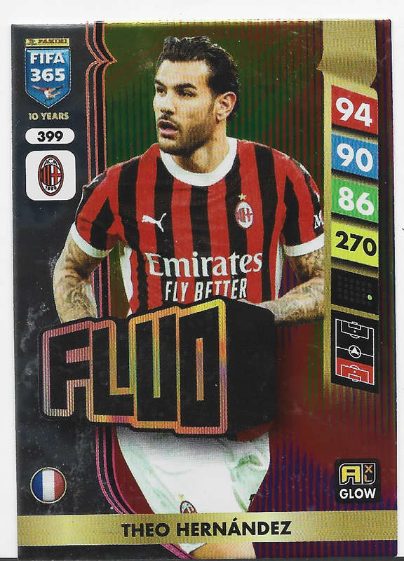 THEO HERNANDEZ - PANINI FIFA 365 COLLECTION 2025 - FOIL "FLUO" TRADING CARD 399