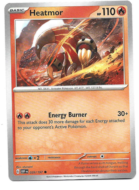 HEATMOR -  COMMON POKEMON OBSIDIAN FLAMES  39/197 TRADING CARD