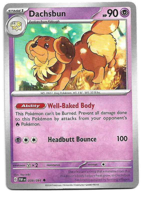 DACHSBUN -  COMMON 39/91 POKEMON TCG PALDEAN FATES  TRADING CARD