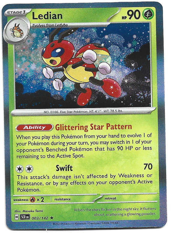 LEDIAN -  HOLO RARE  3/142 POKEMON TCG STELLAR CROWN TRADING CARD