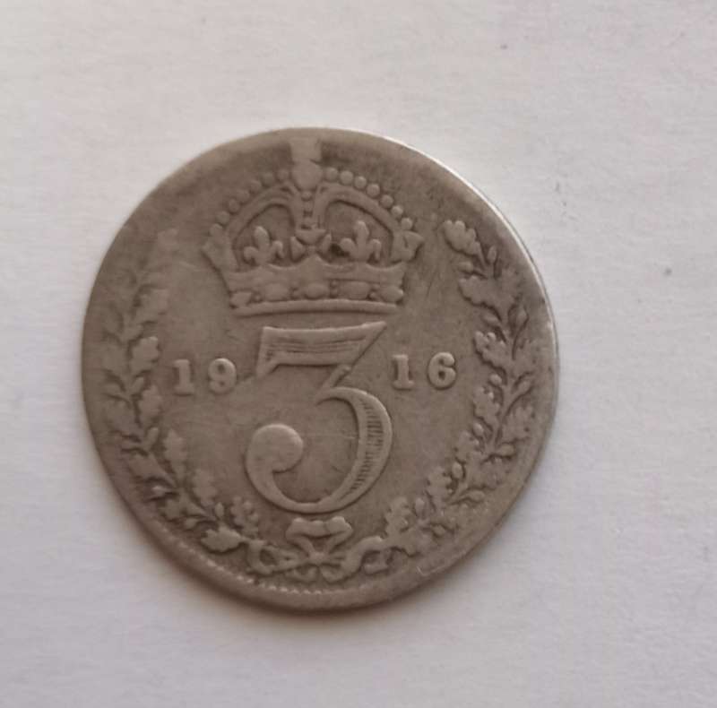 GREAT BRITAIN - 3 PENCE SILVER COIN 1916 - FINE CONDITION