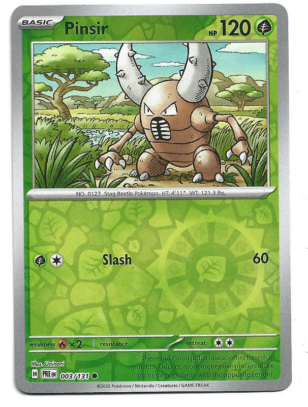 PINSIR  - REVERSE HOLO  3/131  POKEMON PRISMATIC EVOLUTIONS TRADING CARD