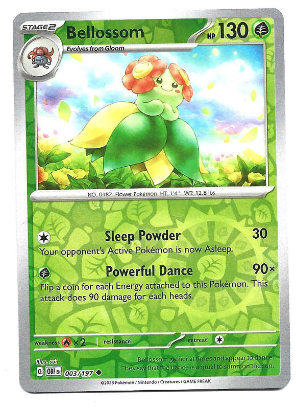 BELLOSSOM -  REVERSE HOLO 3/197  POKEMON TCG OBSIDIAN FLAMES TRADING CARD