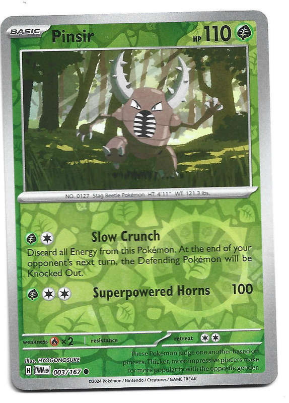 PINSIR - REVERSE HOLO  3/167 POKEMON TCG TWILIGHT MASQUERADE TRADING CARD