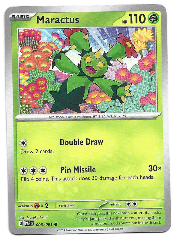 MARACTUS -  COMMON  3/91 POKEMON TCG PALDEAN FATES  TRADING CARD