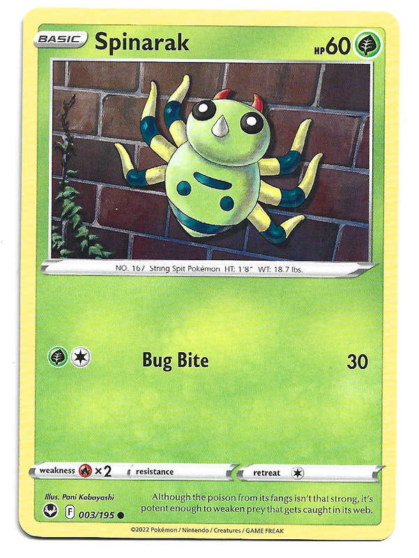 SPINARAK - COMMON  3/195 POKEMON TCG SILVER TEMPEST TRADING CARD