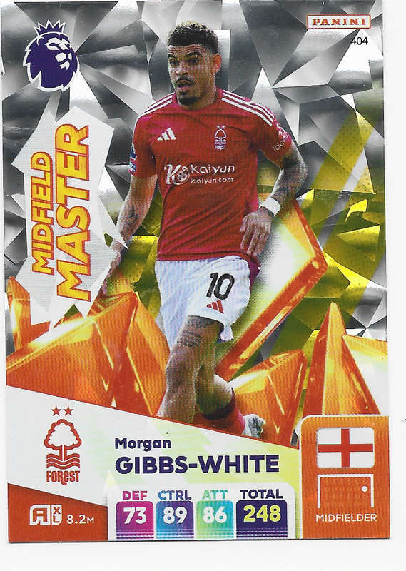 MORGAN G. WHITE -  PANINI English Premier League 2024/25 - FOIL "MIDFIELD MASTER" TRADING CARD 404