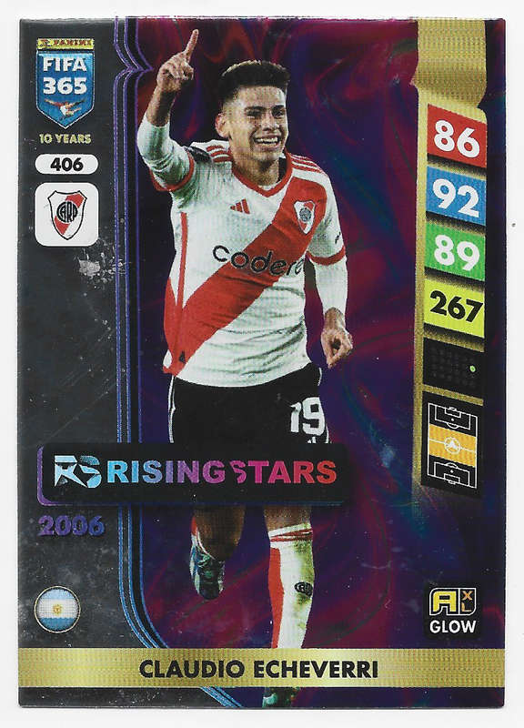 CLAUDIO ECHEVERRI - PANINI FIFA 365 COLLECTION 2025 - FOIL "RISING STARS" TRADING CARD 406